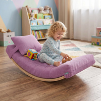 KiddyMoon Balance Board für Kinder aus Holz Balancierbrett mit Matratze und Kissen, Naturfarben/Hellviolett, Balance Board/Matratze/Kissen