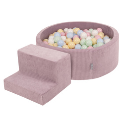 KiddyMoon Spielplatz Aus Schaumstoff Für Kinder mit Bälle Waschbare Bezug, violett: pastellblau/pastellgelb/weiß/minze/puderrosa, Bällebad (200 Bälle) + Stüfchen