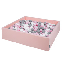 KiddyMoon Quadrat Bällebad Bällepool ∅ 7Cm Eckig Ballgruben Für Babys Spielbad Kleinkinder, Hergestellt in der EU, rosa:weiß-grau-puderrosa, 120x30cm/300 Bälle