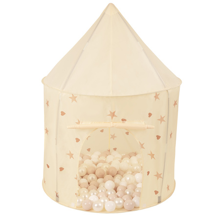Kinderzelt Spielzelte in Pavillonform Für Kinder Leicht Aufzubauen Tragbar Spielhaus Perfekt Für Drinnen Und Draußen, hellbeige: pastellbeige/weiß/perle, 100 Bälle