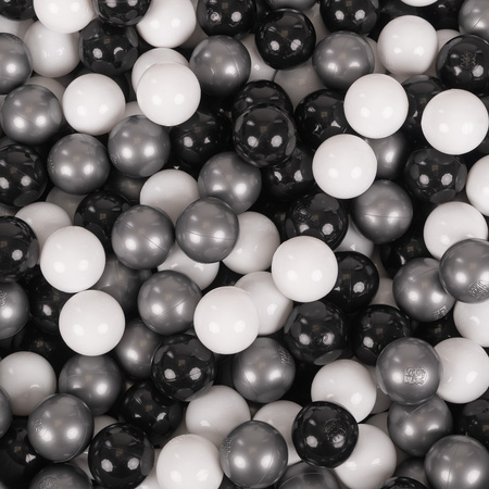 KiddyMoon Kinder Bälle für Bällebad Baby Spielbälle Plastikbälle ∅7cm Made in EU, weiß/schwarz/silbern, 50 Bälle/7cm