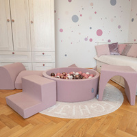 KiddyMoon Spielplatz aus Schaumstoff mit Rund Bällebad (300 Bälle) Ballgruben für Babys Spielbad Hindernisläufen, Hergestellt in der EU, erikafarben:braun/kupferrot/pastellbeige/lachsfarben, Bällebad (300 Bälle) + Version 1