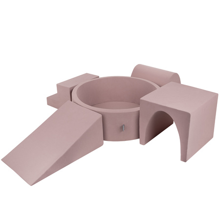 KiddyMoon Spielplatz aus Schaumstoff mit Bällebad und Bällen Hindernisläufen, erikafarben:pastellbeige/puderrosa/perle, Bällebad (200 Bälle) + Version 3