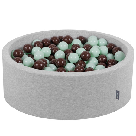 KiddyMoon Bällebad Bällepool mit bunten Bällen ∅ 7Cm  für Babys Kinder Rund, Hellgrau, 90 x 30 cm 300 Bälle