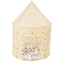 Kinderzelt Spielzelte in Pavillonform Für Kinder Leicht Aufzubauen Tragbar Spielhaus Perfekt Für Drinnen Und Draußen, hellbeige: pastellbeige/pastellblau/weiß, 100 Bälle