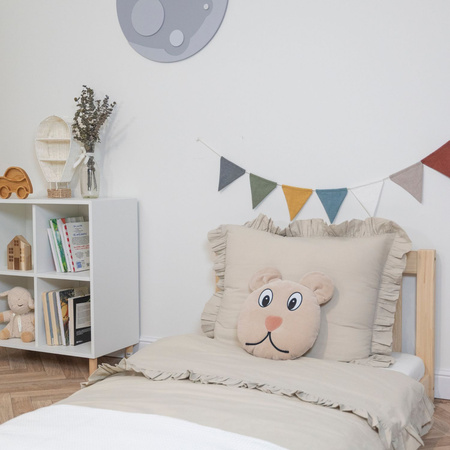 Kiddymoon Kuschelkissen Dekkokissen Velours Samt Tiere Kinderzimmer Kinderzubehör, beige, UNI