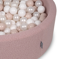 KiddyMoon Bällebad für Baby mit Teddy-Plüsch, Größere 7 cm Bälle für Eine Vollere Füllung, ab 8 Monaten, Abnehmbarer Bezug, Rosa: Pastellbeige/Weiß/Perle, 90 x 30 cm 200 Bälle