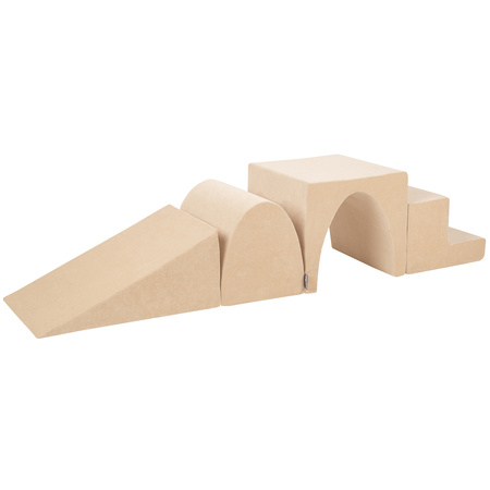 KiddyMoon Spielplatz VELVET aus Schaumstoff 4-teiliges Set Zwickel L/Hügel/Tunnel/Stüfchen, sandbeige, Multi-Größe