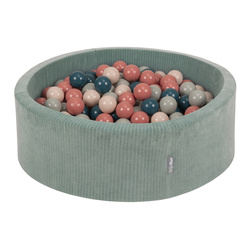 KiddyMoon Bällebad Kinder Schaumstoff Mit Bälle Für Baby ab 1 Jahr, grün: dunkeltürkis/pastellbeige/grüngrau/lachsfarben, 90x30cm/300 Bälle
