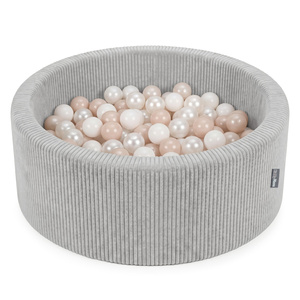 KiddyMoon Bällebad Für Kinder Aus Schaumstoff, 90 X 30 cm, Weicher Rippbezug, Abnehmbarer Bezug, Weiches Und Sicheres Spielzeug, Waschbar, Hellgrau: Pastellbeige/Weiß/Perle, 90x30cm/200 Bälle