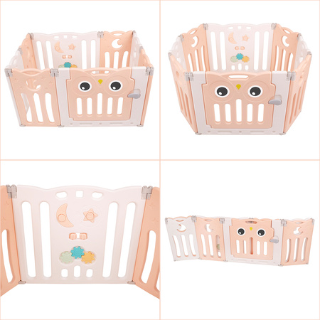 Selonis Laufstall für Kinder Laufgitter Spaß Spielen Sicherheit, weiß-rosa: gelb-grün-blau-rot-orange, 6 + 2 Paneele/100 Bälle