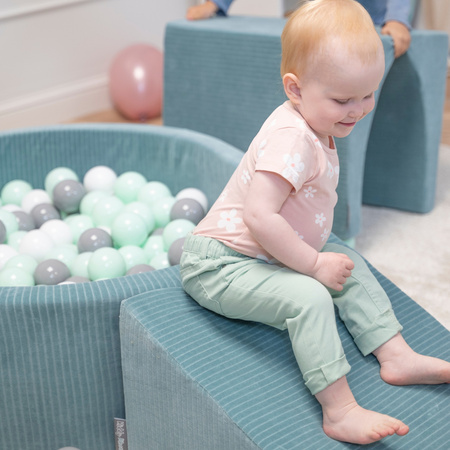 KiddyMoon Bällebad Kinder Schaumstoff Mit Bälle Für Baby ab 1 Jahr, grün: weiß/grau/minze, 90 x 30 cm 300 Bälle