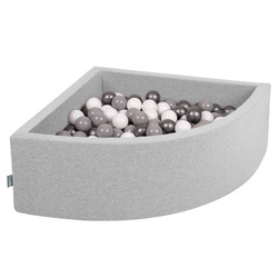 KiddyMoon Viertel Eckig Bällebad Bällepool ∅ 7Cm Ballgruben Für Babys Spielbad Kleinkinder, Hergestellt in der EU, hellgrau:weiß/grau/silbern, 90x30cm/200 Bälle
