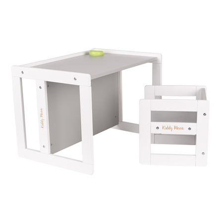 KiddyMoon Kindertisch mit Stuhl Schreibtisch TC-002, weiß/grau