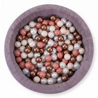 KiddyMoon Bällebad für Kinder aus Schaumstoff, weicher Rippbezug, abnehmbarer Bezug, waschbar, Violett: Pastellbeige/Kupfer/Perle/Lachs, 90 x 30 cm 200 Bälle