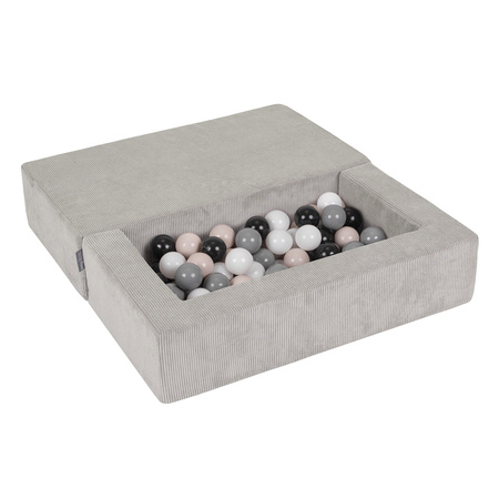 KiddyMoon Kindersofa und Bällen Für Kinder Weiches Schaumstoff-Sofa Leich Modulares Sofa Vielseitig Abnehmbarer Bezug Perfekt für Spiel Lernen und Entspannung, hellgrau: pastellbeige/grau/weiß/schwarz, Sofa + 100 Bälle