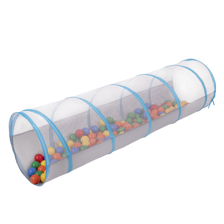 Pop-Up Tunnel Für Kinder Faltbarer Spieltunnel Leicht Und Flexibel Krabbeltunnel Ideal Für Drinnen Und Draußen Einfacher Aufbau Langlebig Sicher, grau-blau:gelb/grün/blau/rot/orange, 100 Bälle