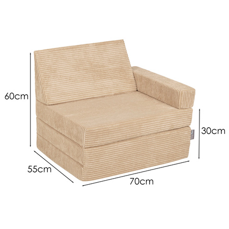 KiddyMoon Kindersessel aus Schaumstoff Sessel für Kinder Kinderzimmer Faltmatratze Relaxsessel Kuschelsessel, beige, Kindersofa
