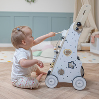 KiddyMoon Lauflernwagen aus Holz für Babys und Kleinkinder, Lauflernhilfe WK-001 Schwarz - Weiß, Griff Verstellbar