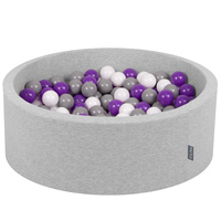 KiddyMoon Bällebad Bällepool mit bunten Bällen ∅ 7Cm  für Babys Kinder Rund, hellgrau:weiß/grau/violett, 90 x 30 cm 300 Bälle