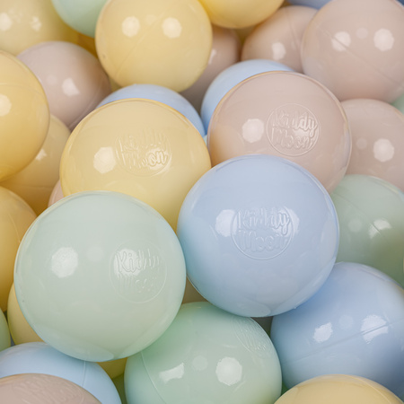 KiddyMoon Kinder Bälle für Bällebad Baby Spielbälle Plastikbälle ∅7cm Made in EU, pastellbeige/pastellblau/pastellgelb/minze, 50 Bälle/7cm