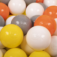 KiddyMoon Kinder Bälle für Bällebad Baby Plastikbälle Spielbälle ∅6cm Made in EU, gelb/weiß/grau/orange, 1200 Bälle/6cm