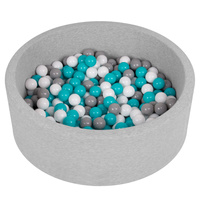 Bällebad Bällepool für Baby Kinder mit 200 bunten Bällen Rund, hellgrau: grau/weiß/türkis, 90x30cm/300 Bälle