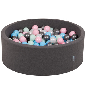 KiddyMoon Bällebad Bällepool mit bunten Bällen ∅ 7Cm für Babys Kinder Rund, dunkelgrau:perle/rosa/baby blue/minze/silber, 90 x 30 cm 200 Bälle