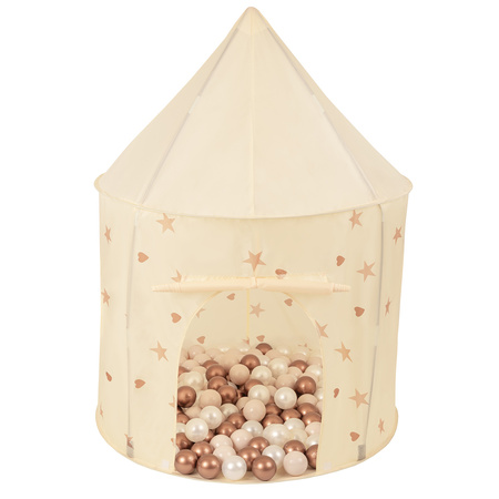 Kinderzelt Spielzelte in Pavillonform Für Kinder Leicht Aufzubauen Tragbar Spielhaus Perfekt Für Drinnen Und Draußen, hellbeige: pastellbeige/kupferrot/perle, 200 Bälle