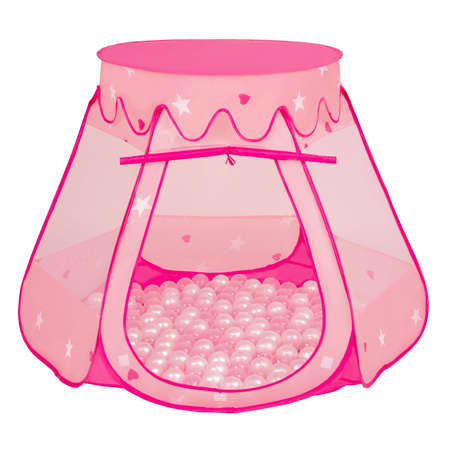 Baby Spielzelt Mit Plastikbällen Für Kinder Leicht und Kompakt ideal für Drinnen Und Draußen Fördert Sensorische Integration Schneller Aufbau, pink:perle-transparent, 200 Bällen