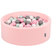 KiddyMoon Bällebad Bällepool mit bunten Bällen ∅ 7Cm  für Babys Kinder Rund, pink:weiß/grau/minze/puderrosa, 90 x 30 cm 200 Bälle