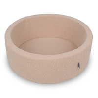 KiddyMoon Bällebad für Baby mit Teddy-Plüsch, Größere 7 cm Bälle für Eine Vollere Füllung, ab 8 Monaten, Abnehmbarer Bezug, Beige, 90 x 30 cm Ohne Bälle