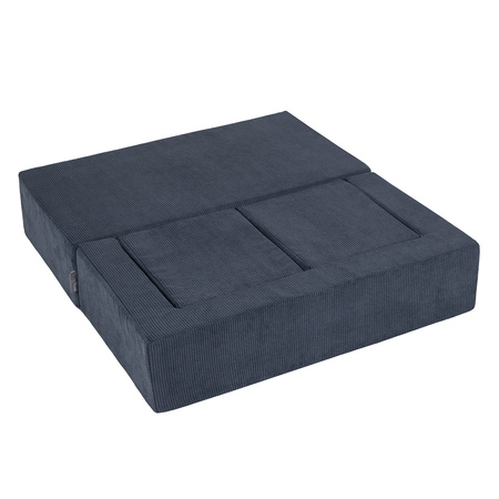 KiddyMoon Kindersofa mit Zwei Weichen Puffen Für Kinder Bequemes und Leichtes Schaumstoff-Sofa Gerippter Stoff Abnehmbarer Bezug Perfekt für Entspannung und Kreativität, dunkelblau, Sofa/Puff