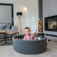 KiddyMoon Bällebad Bällepool mit bunten Bällen ∅ 7Cm für Babys Kinder Rund, dunkelgrau:schwarz/perle/gold/grau, 90 x 30 cm 200 Bälle