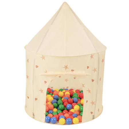 Kinderzelt Spielzelte in Pavillonform Für Kinder Leicht Aufzubauen Tragbar Spielhaus Perfekt Für Drinnen Und Draußen, hellbeige: gelb/grün/blau/rot/orange, 100 Bälle