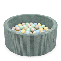 KiddyMoon Bällebad Für Kinder Aus Schaumstoff, 90 X 30 cm, Weicher Rippbezug, Abnehmbarer Bezug, Weiches Und Sicheres Spielzeug, Waschbar, grün:pastellbeige/pastellblau/pastellgelb/minze, 90x30cm/100 Bälle