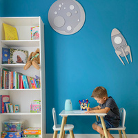 KiddyMoon Wanddekor 3D Wandskulpturen Kinderzimmer Akccessoire Für Kinder Wanddeko, Mond: Grau, UNI