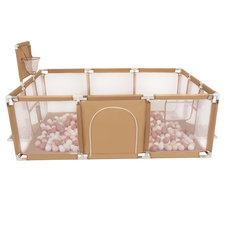 Laufstall Baby Großer Spielplatz mit Bällen Laufgitter für Kinder, beige:pastellbeige/lachsfarben/weiß, 200 Bällen