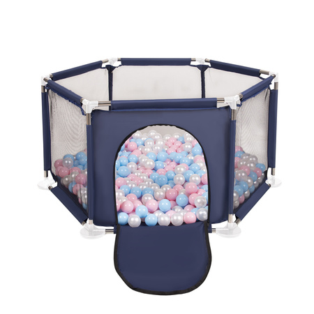 Sechseckiger Laufstall mit Bällen Laufgitter für Kinder, Blau:babyblau/puderrosa/perle, 900 Bälle
