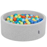 KiddyMoon Bällebad Bällepool mit bunten Bällen ∅ 7Cm  für Babys Kinder Rund, hellgrau:helgrün/orange/türkis/blau/babyblau/gelb, 90 x 30 cm 200 Bälle