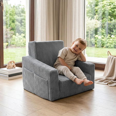 KiddyMoon Klappbarer Kindersessel aus Schaumstoff Kindersofa, dunkelgrau, UNI