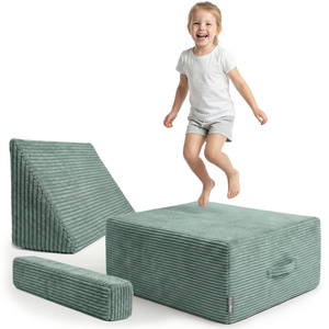KiddyMoon Hüpfpolster für Kinder Hüpfmatratze Kindertrampolin für Zuhause Turnmatte Matratze zum Hüpfen Abnehmbarer Bezug Waschbar, Grün, Hüpfpolster + Kopfstütze und Armlehne