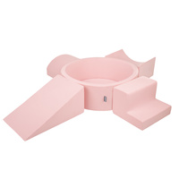 KiddyMoon Spielplatz aus Schaumstoff mit Bällebad und Bällen Hindernisläufen, pink:pastellblau/pastellgelb/weiß/minze/puderrosa, Bällebad (300 Bälle) + Version 5