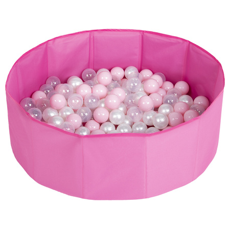 Faltbare Bällebad mit Bälle für Kinder Spielbad, rosa:puderrosa/perle/transparent, 200 Bälle
