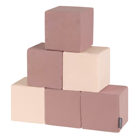 KiddyMoon Weiche Bausteine aus Schaumstoff für Kinder, Blöcke: erikafarben-beige, 6 Stücke