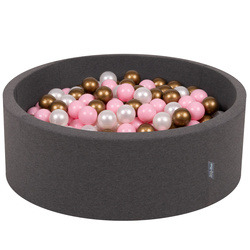 KiddyMoon Bällebad Bällepool mit bunten Bällen ∅ 7Cm  für Babys Kinder Rund, dunkelgrau:rosa/perle/gold, 90x30cm/200 Bälle