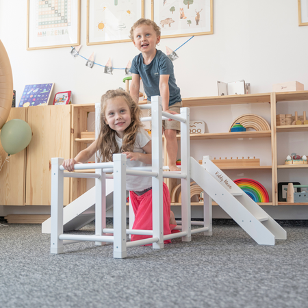 KiddyMoon Klettergerüst Indoor Holz Spielplatz Mit Rutsche Kletterdreieck Für Kinder Kletterturm Mit Climber Für Kinderzimmer Montessori, Anti-Rutsch Pads, Stabile Konstruktion, , UNI
