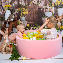 KiddyMoon Bällebad Bällepool mit bunten Bällen ∅ 7Cm  für Babys Kinder Rund, pink:weiß/grau/hellgrün/gelb, 90x30cm/200 Bälle