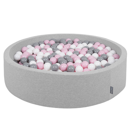 KiddyMoon Rund Bällebad Bällepool ∅ 7Cm Ballgruben Bunten Bällen Für Babys Spielbad Kleinkinder, Hergestellt in der EU, hellgrau:weiß-grau-puderrosa, 120x30cm/1000 Bälle