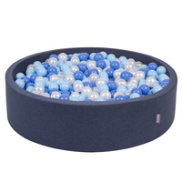 KiddyMoon Rund Bällebad Bällepool ∅ 7Cm Ballgruben Bunten Bällen Für Babys Spielbad Kleinkinder, Hergestellt in der EU, dunkelblau:babyblau/blau/perle, 120x30cm/600 Bälle